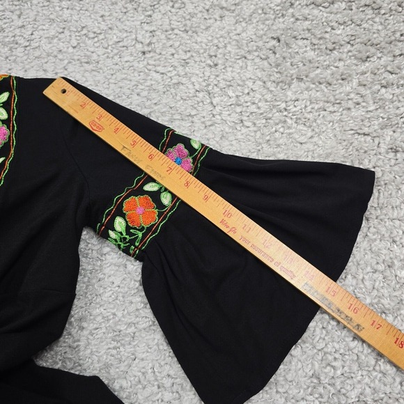 Cache Dress Womens Medium Black Short Bell Sleeve Embroidered Boho Festival - Picture 12 of 14